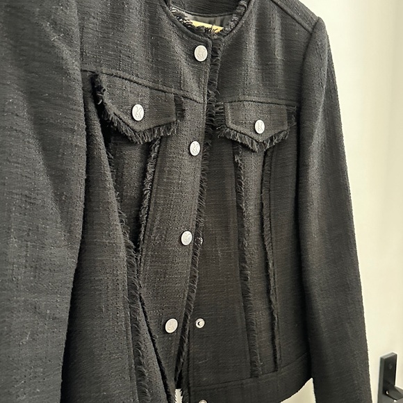 Karl Lagerfeld Black Tweed Snap Blazer Jacket Womens 2 - Picture 4 of 6